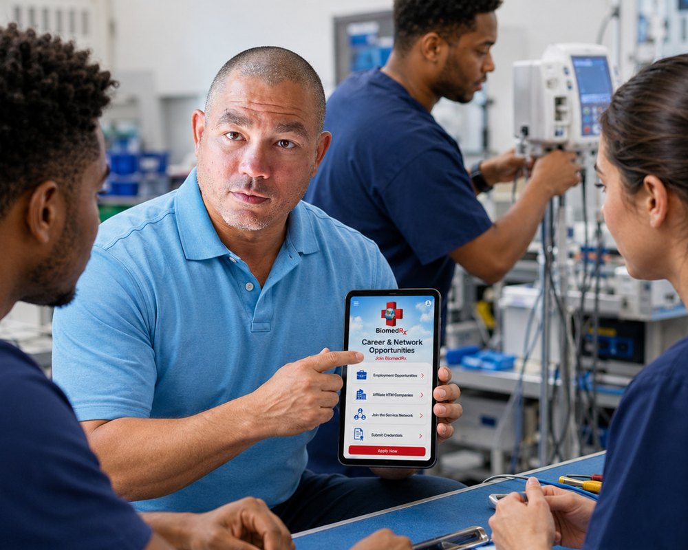 BMET careers and service network membership | BiomedRx App BMET career and service network opportunities shown in the BiomedRx App