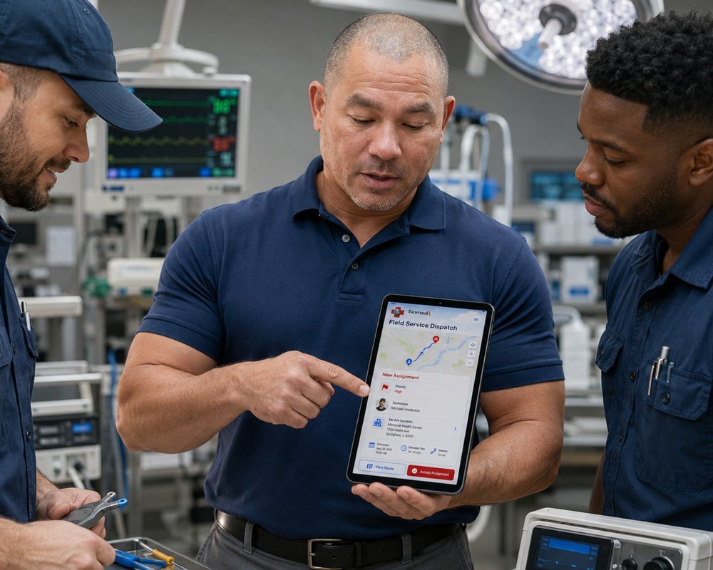 Operating room field service dispatch | BiomedRx App Field service dispatch accepted in the BiomedRx App inside a hospital operating room